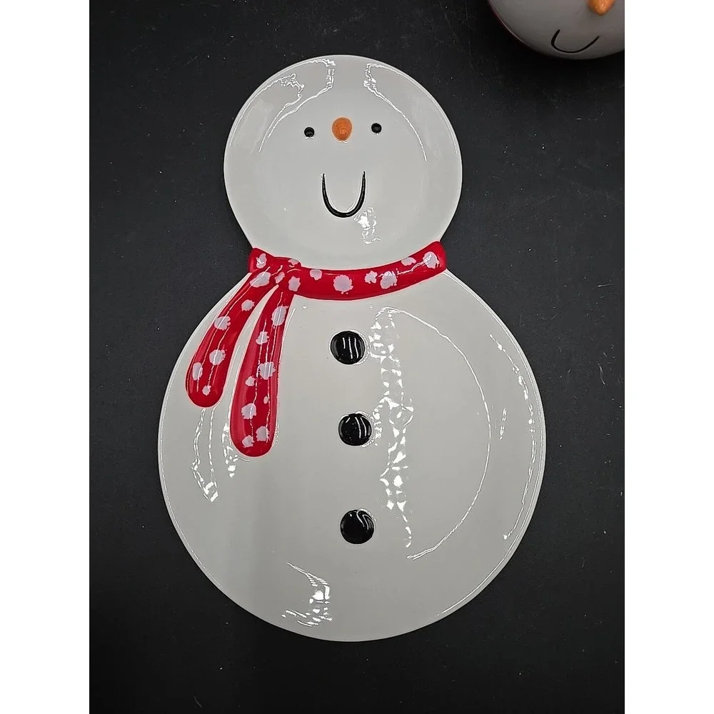 Snowman Red White Snack Plate Cup Mug. Christmas Seasonal Department 56 w/box‎